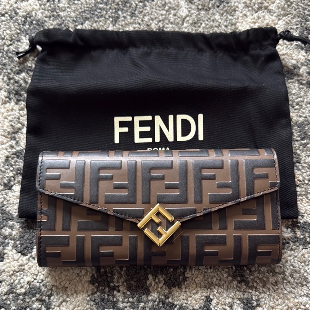 Fendi Brown and Black Logo Wallet